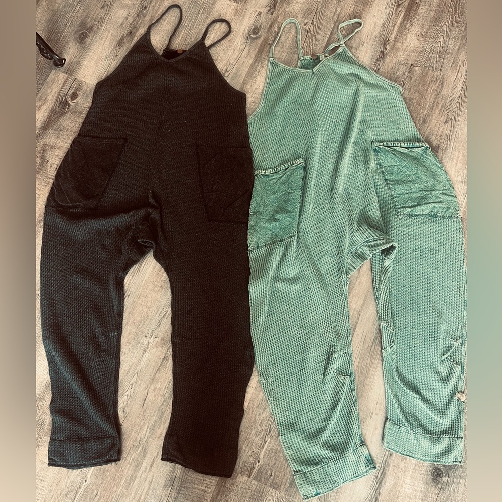 Free People Black and Green Overalls